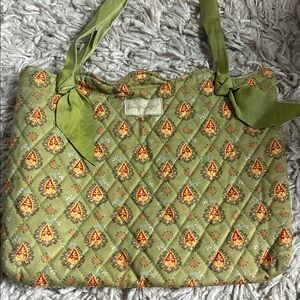 Longaberger Green and Orange Quilted Tote Bag